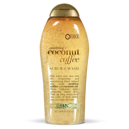 OGX Smoothing + Coconut Coffee Exfoliating Body Scrub with Arabica Coffee & Coconut Oil, Moisturizing Body Wash for Dry Skin