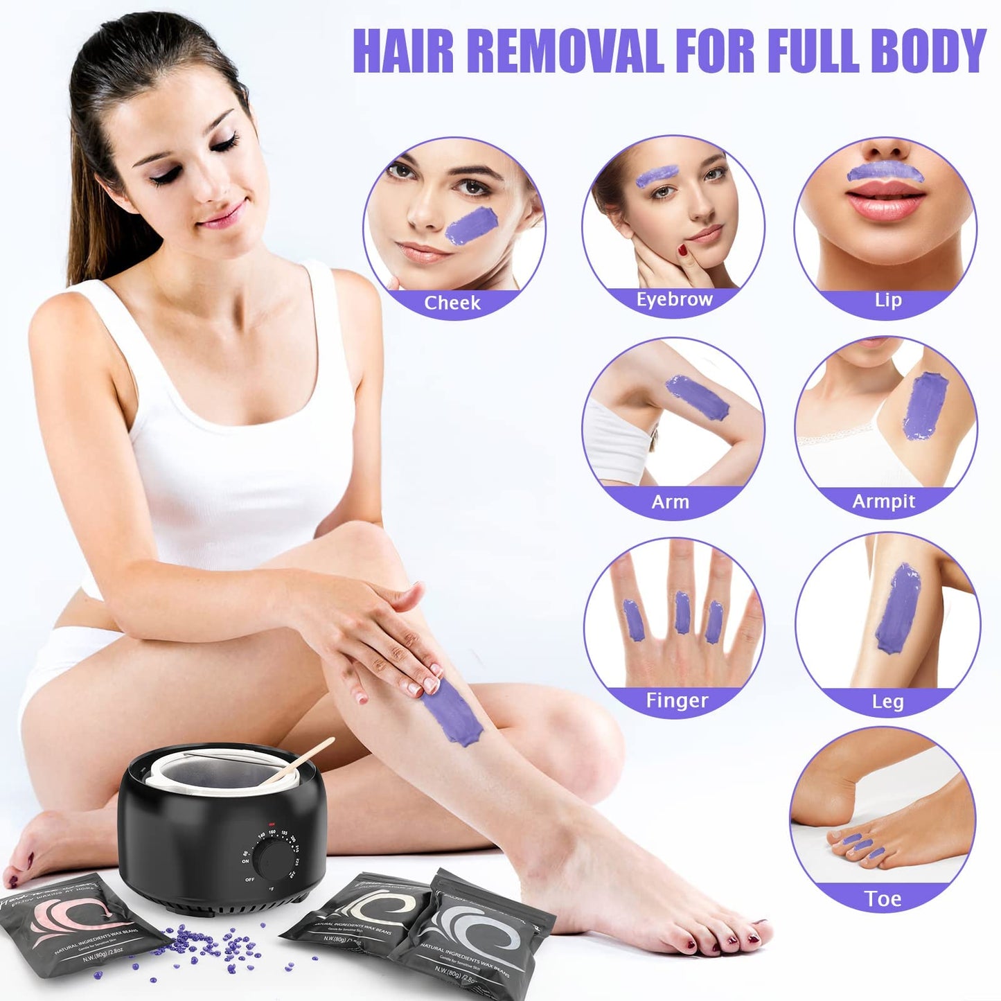 TIKESI Waxing Kit - Wax Warmer for Hair Removal, Hard Wax Kit with 14oz 5 Bags Hard Wax Beans for Full Body, Legs, Face, Eyebrows, Bikini, Brazilian Beauty and Personal Care TIKESI