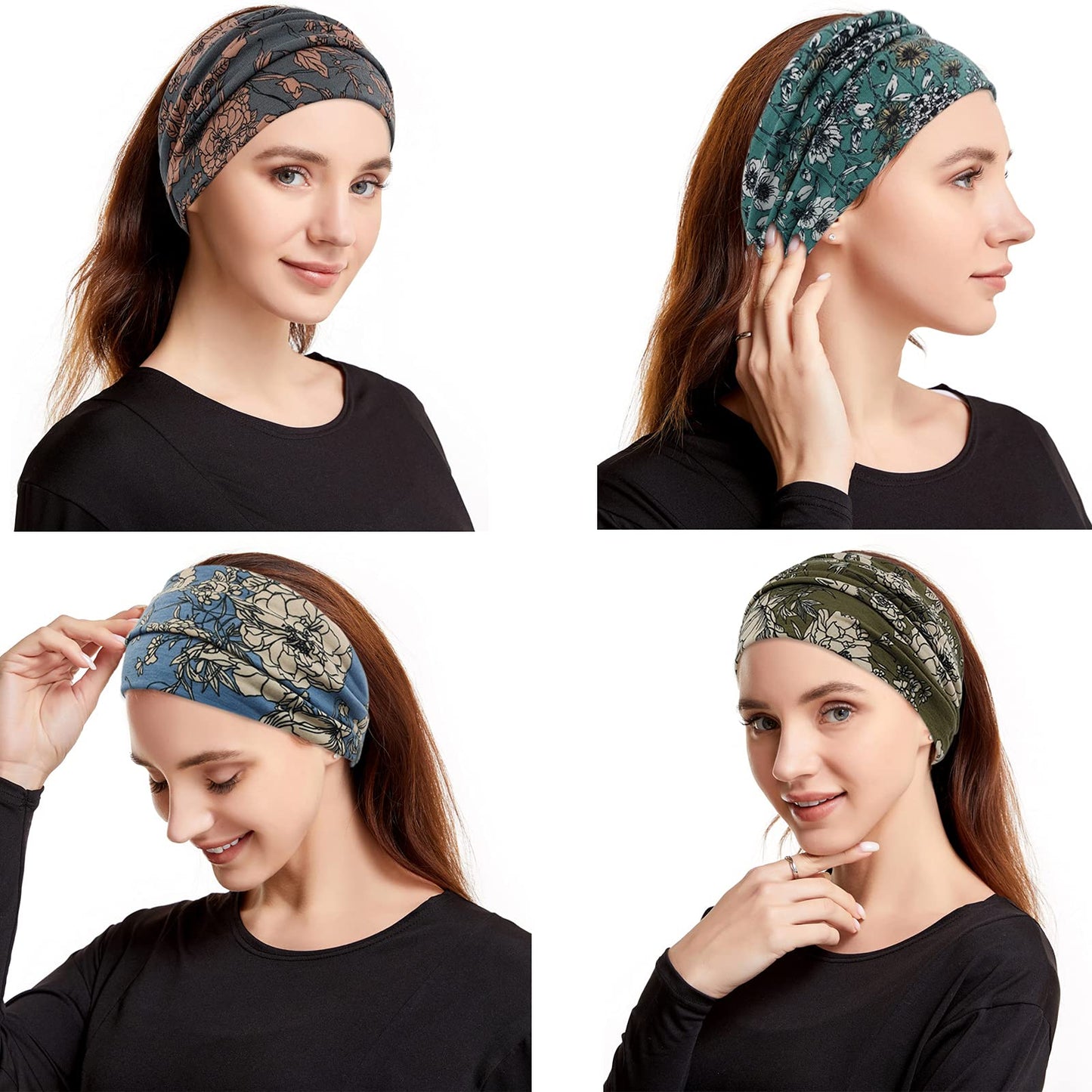 YONUF Wide Boho Headbands for Women Fashion Knotted Headband Yoga Workout Hair Accessories African Head Wrap 4 Pack Beauty and Personal Care YONUF