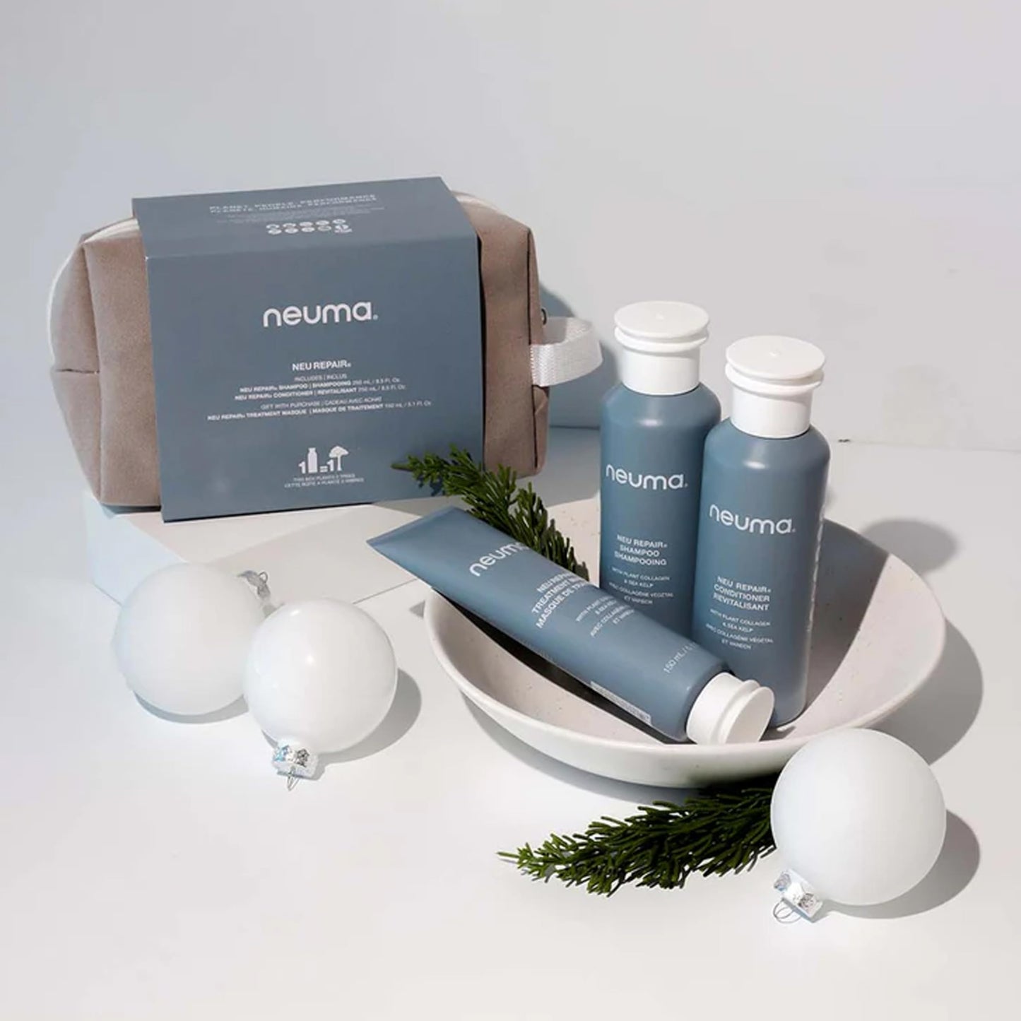Neuma Neu Repair Shampoo & Conditioner Gift Set 8.5 FL Oz With Hair Repair Treatment Masque 5.1 FL Oz | Restores & Strengthens Damaged Hair | Lemon