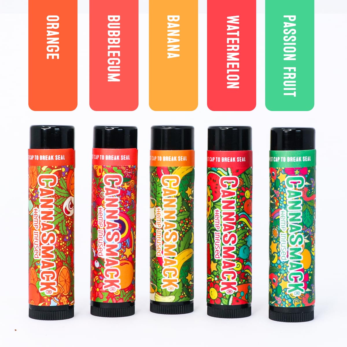 CannaSmack Vegan Hemp Lip Balm - 5 Flavors Included - Soothe, Moisturize, Hydrate, Protect, & Nourish Dry Chapped or Irritated Lips - Made with Hemp