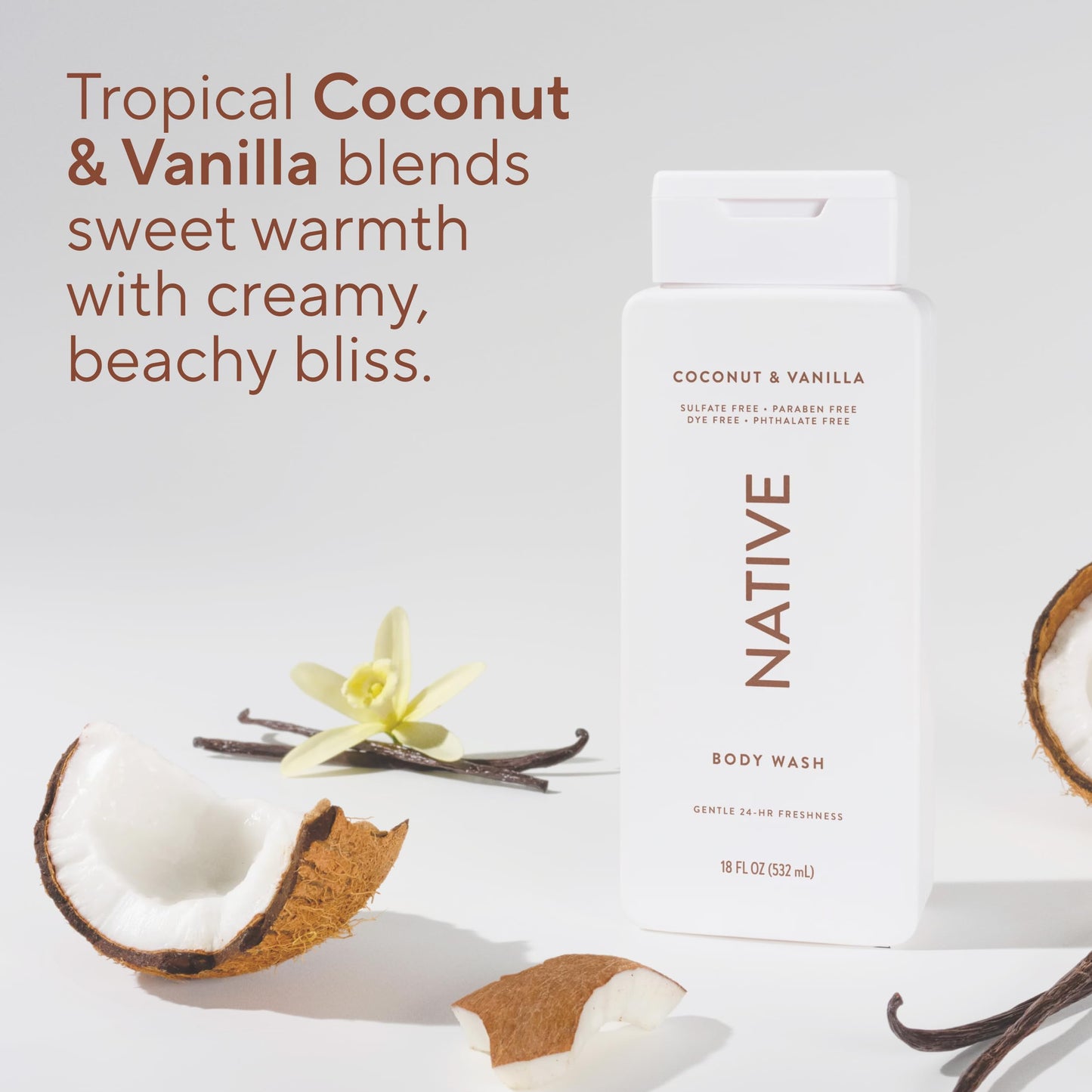 Native Body Wash Contains Naturally Derived Ingredients | For Women & Men, Sulfate, Paraben, & Dye Free Leaving Skin Soft and Hydrated | Coconut