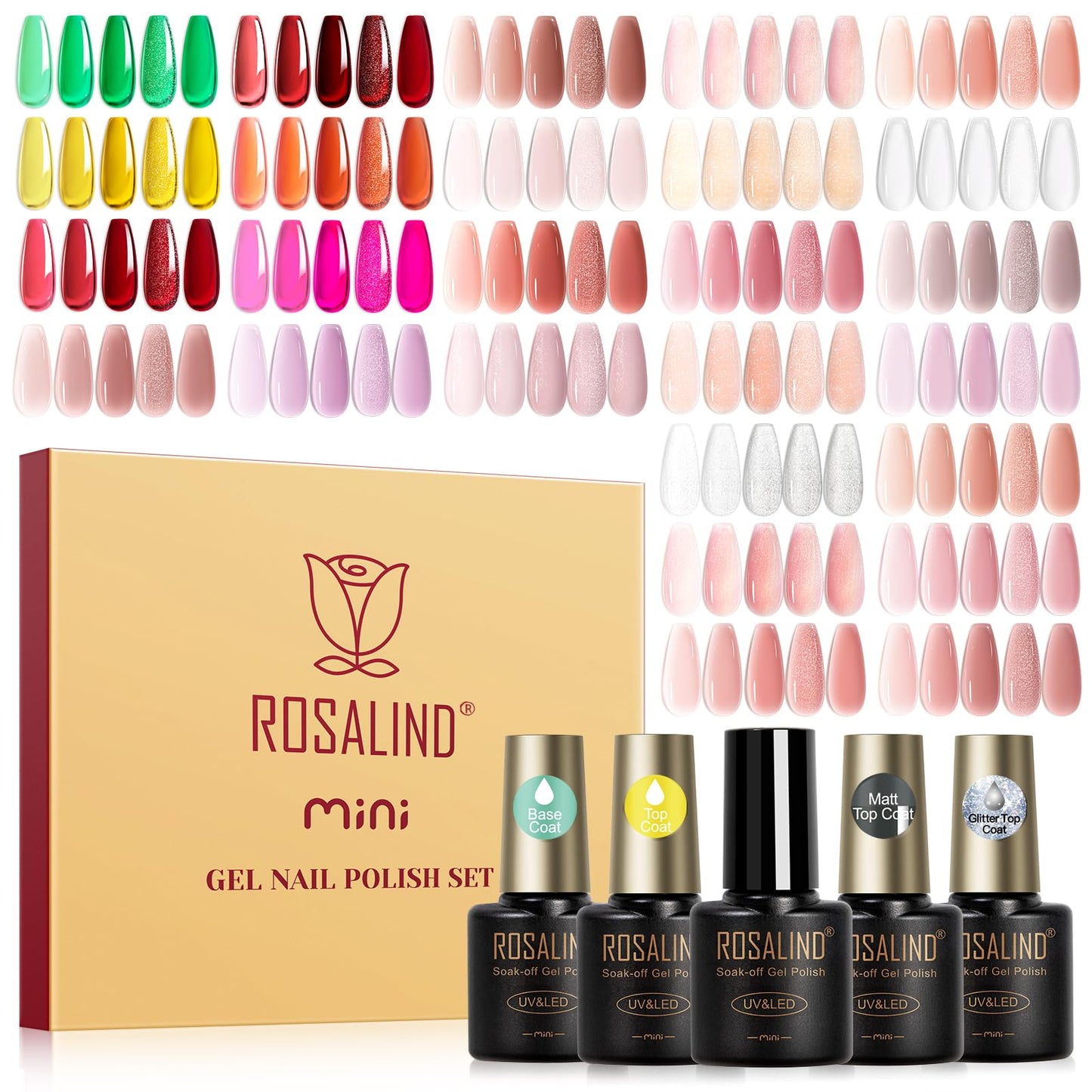 ROSALIND 30pcs Jelly Gel Polish Set, 26 Colors Translucent Nude Pink Neon Gel Nail Polish Set with Sheer Matte Glossy Glitter Effects for Nails Beauty and Personal Care ROSALIND Default Title