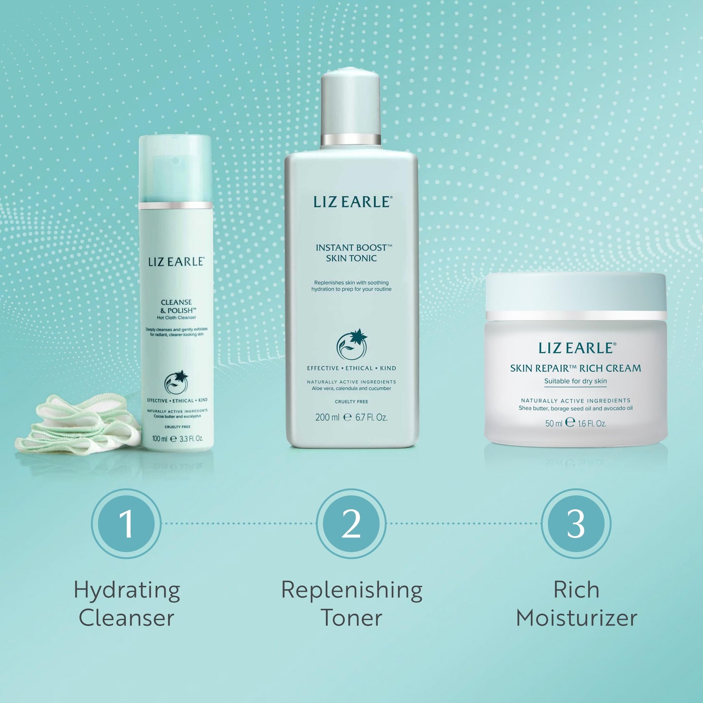 Liz Earle Cleanse & Polish Hot Cloth Face Wash - Gentle Facial Cleanser & Exfoliating Cotton Cloth - Boosts Hydration and Reveals Instant Radiance