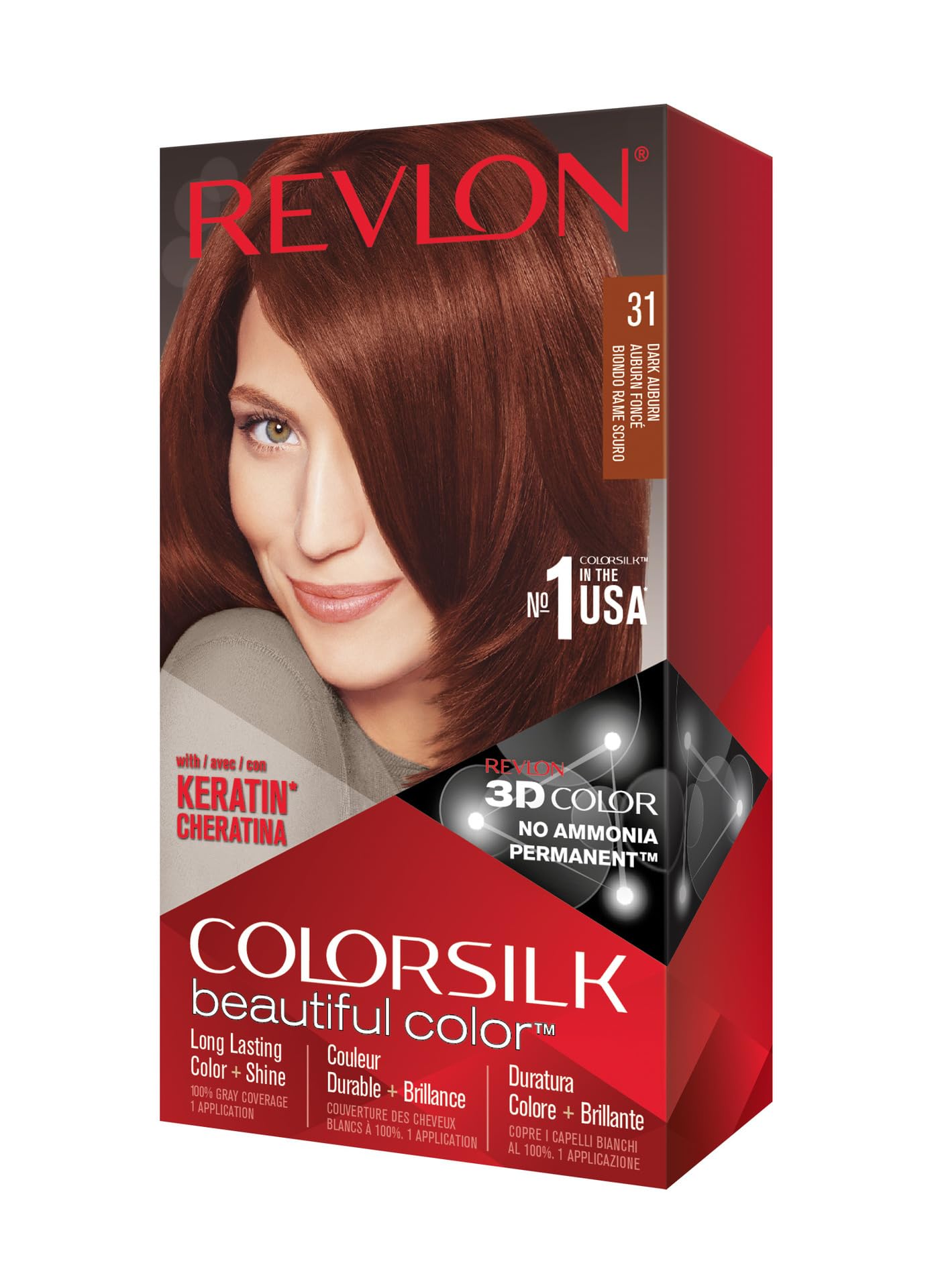 Revlon ColorSilk Hair Color, [31] Dark Auburn 1 ea (Pack of 3)