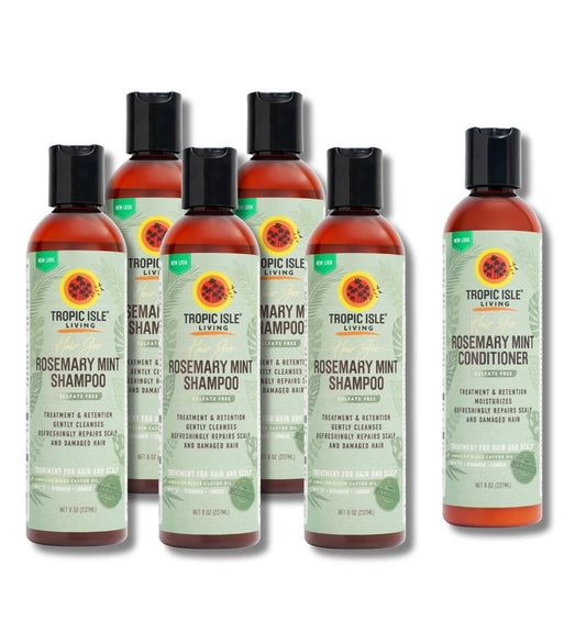 Tropic Isle Living 5x Hair Gro Rosemary Mint Shampoo 8oz and Conditioner 8 oz Gently Cleanses, Repairs & Nourishes with Mint, Aloe Vera & Shea Oil