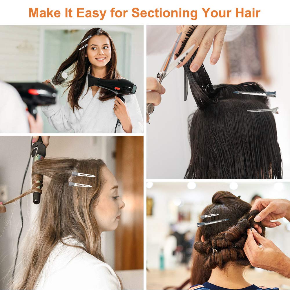 HiJeaton 60Pcs Metal Duck Billed Hair Clips for Women Styling Sectioning, Silver Hair Pins for Long Hair, Alligator Curl Loc Clips for Thick Hair