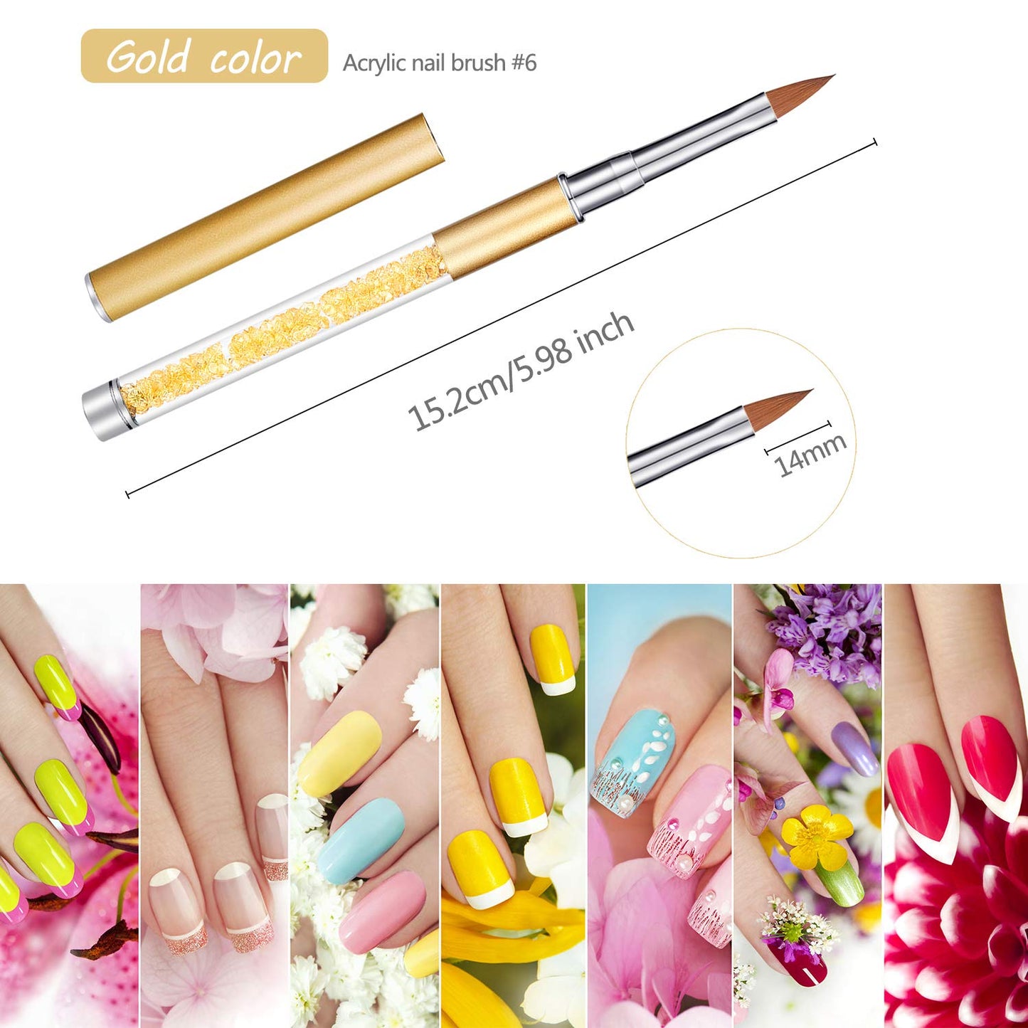 Honoson 5 Pieces Acrylic Nail Brush 3D Nail Brushes for Acrylic Flower UV Gel Pen Painting Tools Home DIY Salon Using Manicure Pen, Size 4, 6, 8, 10