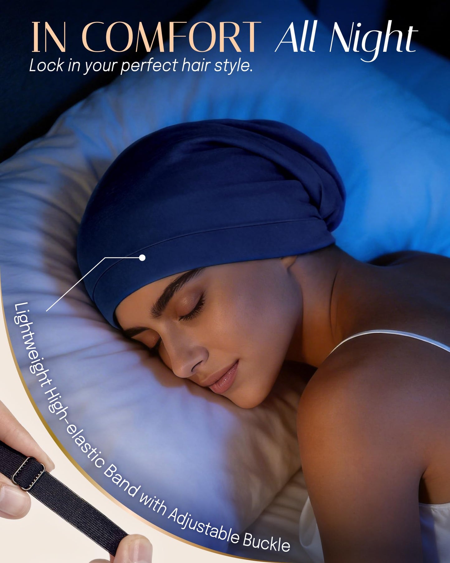OLESILK 100% Mulberry Silk Bonnet for Sleeping Women, Hair Wrap for Culy Hair Care, Real Silk, Not Satin, Navy Beauty and Personal Care OLESILK