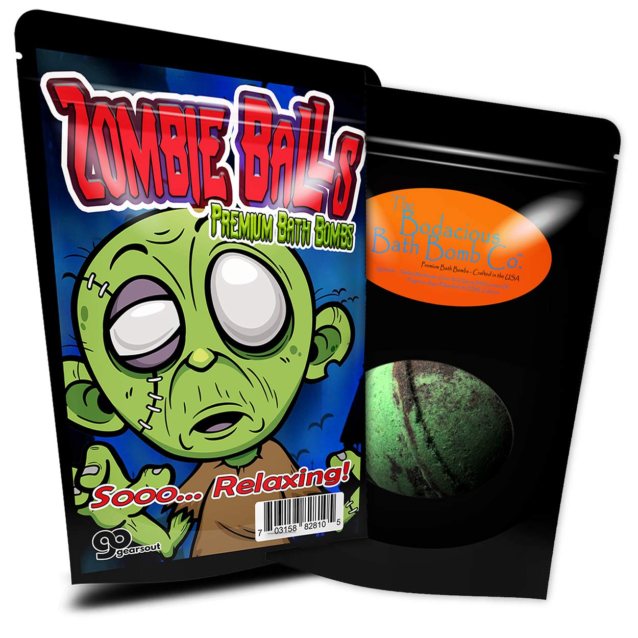Zombie Balls Bath Bombs - Fun Zombie Design - Cool Bath Bombs for Teens - Cute XL Bath Fizzers, Green and Black, Handcrafted in The USA