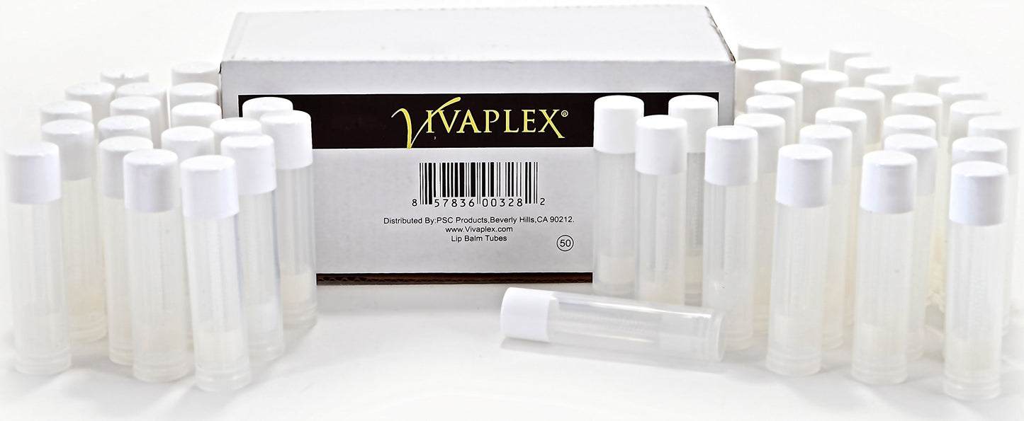 Vivaplex 50, Clear, Empty, 5.5 ml Lip Balm Tubes with White Caps