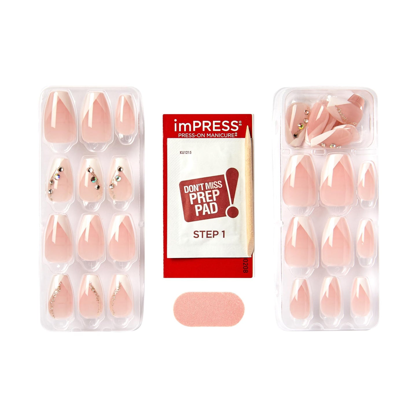Kiss Impress No Glue Mani Press On Nails, French, 'Glimpse', White, Medium Size, Coffin Shape, Includes 30 Nails, Prep Pad, Instructions Sheet, 1 Beauty & Personal Care imPRESS