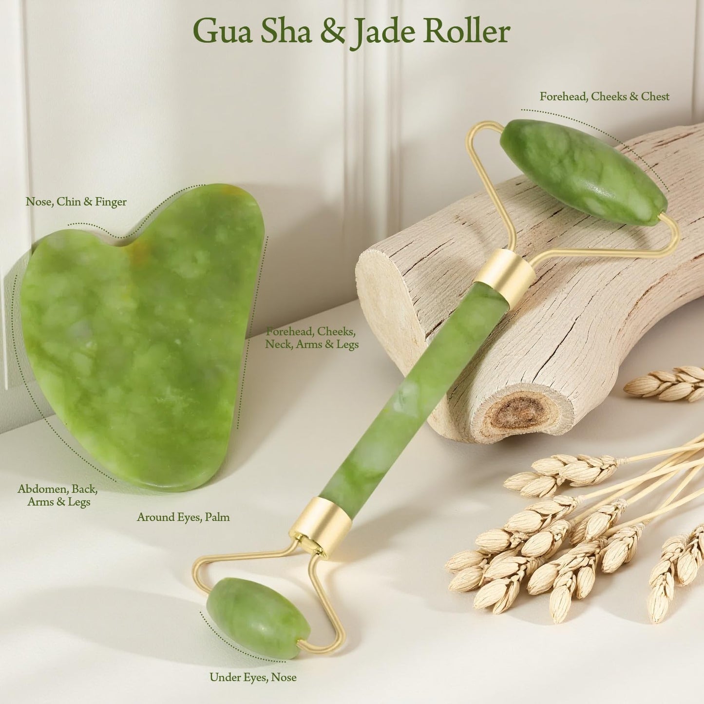 Real Perfection Gua Sha Facial Tools Face Roller for Wrinkles Jade Roller and Gua Sha Set, Scrubber Pore Brush Headband Skin Care Tools for Travel Beauty and Personal Care Real Perfection
