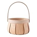 Vintiquewise Small Round Natural Woodchip Wooden Decorative Storage Basket with Handle