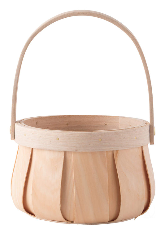 Vintiquewise Small Round Natural Woodchip Wooden Decorative Storage Basket with Handle