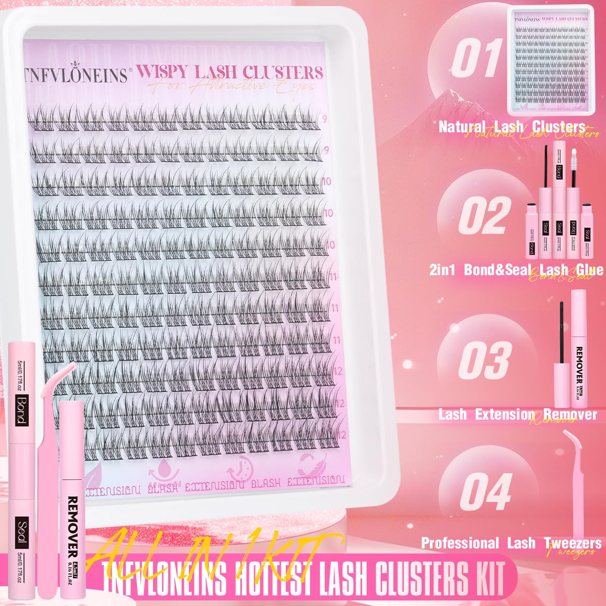 Wispy Lash Clusters Kit Natural Lash Extension Kit 9-12MM Cluster Eyelash Extensions Kit DIY Eyelash Extension Kit Individual Lashes Clusters Eyelash Beauty and Personal Care TNFVLONEINS
