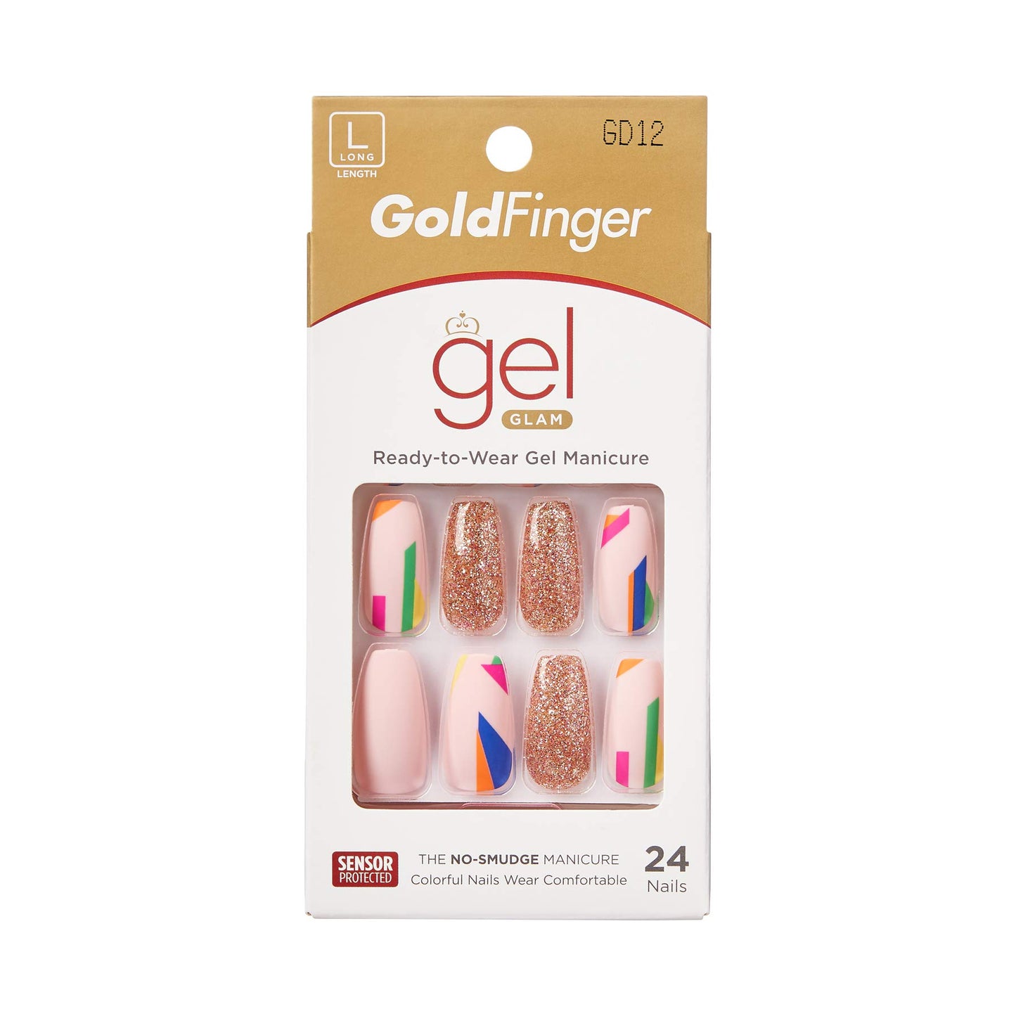 Gold Finger Gel Glam Design Nail Press On Nails, Gel Nail Kit, Polish Free Manicure Long Length
