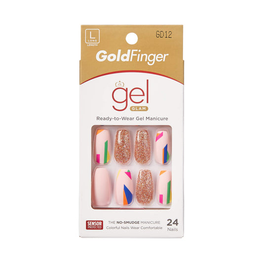 Gold Finger Gel Glam Design Nail Press On Nails, Gel Nail Kit, Polish Free Manicure Long Length