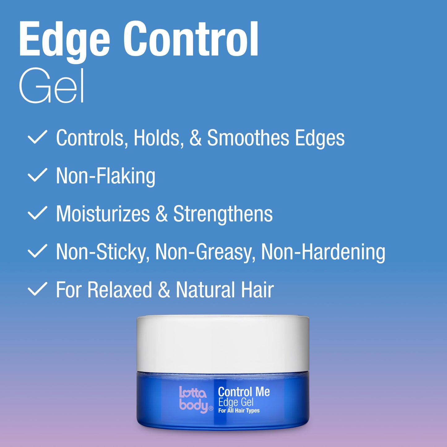 Lottabody Control Me Edge Gel with Coconut & Shea Oils For All Hair Types, Black, 2.25 Ounce (Pack of 1)