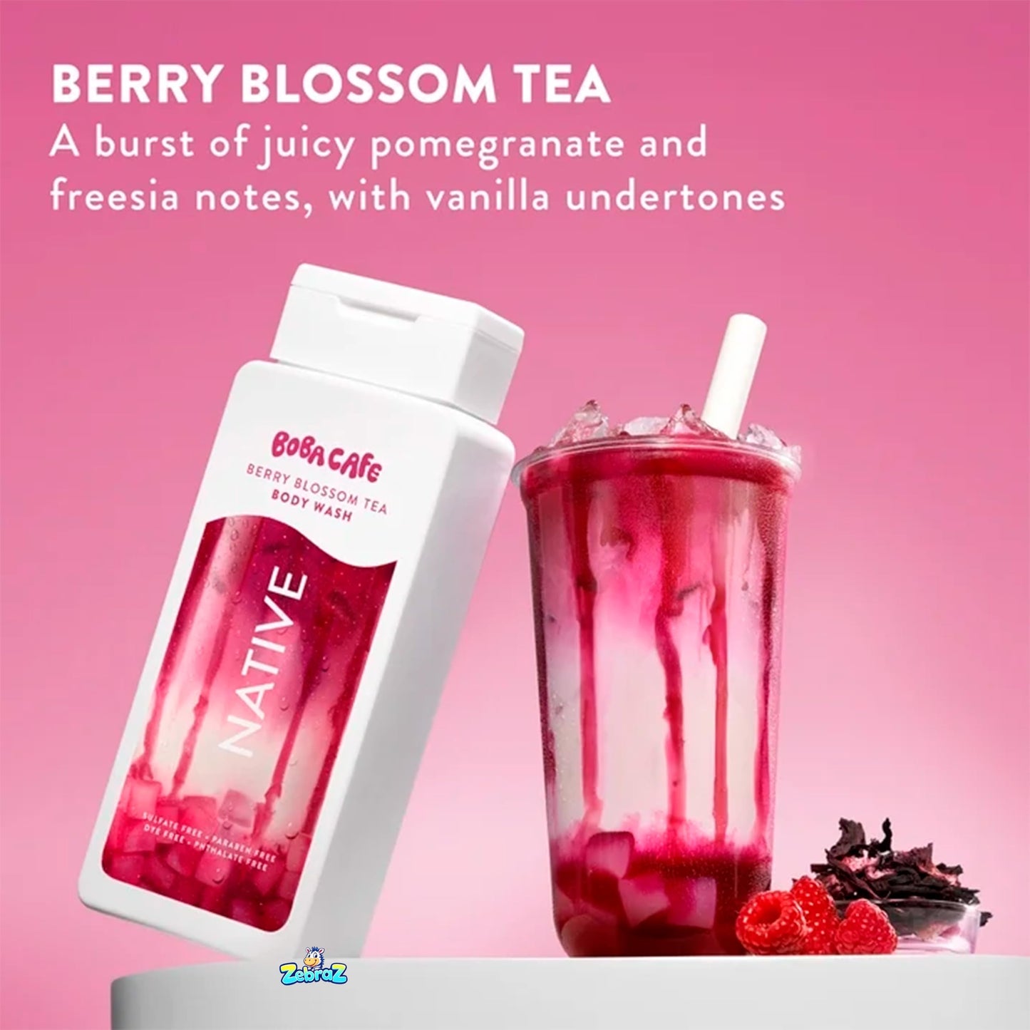 Native Body Wash, Limited Edition Berry Blossom Tea, Sulfate Free Body Wash for Women & Men, Boba Café, 18 fl oz - Pack Of 02