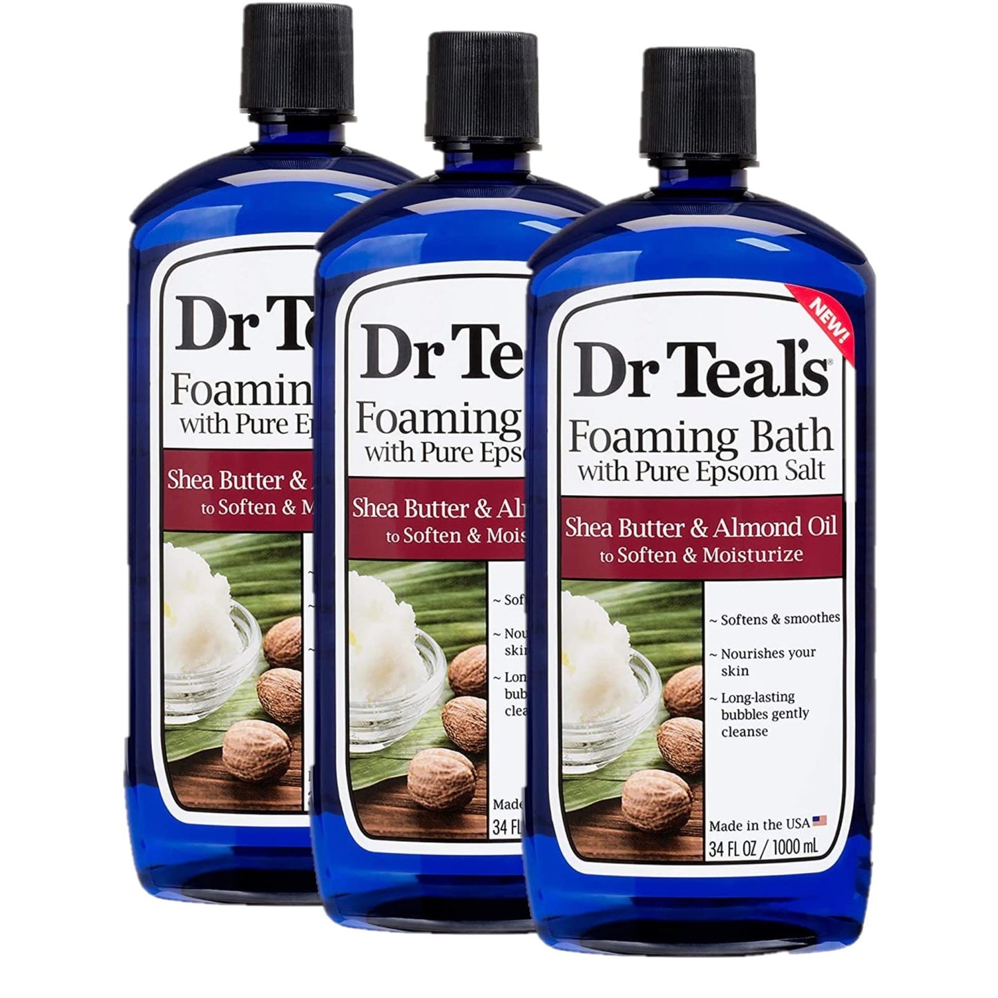 Dr. Teal's Shea Butter & Almond Oil Pure Epsom Salt Foaming Bath Gift Set (3 Pack, 34 oz ea.) - Long Lasting Bubbles Soften & Moisturize Dry Skin Beauty and Personal Care Dr Teal's