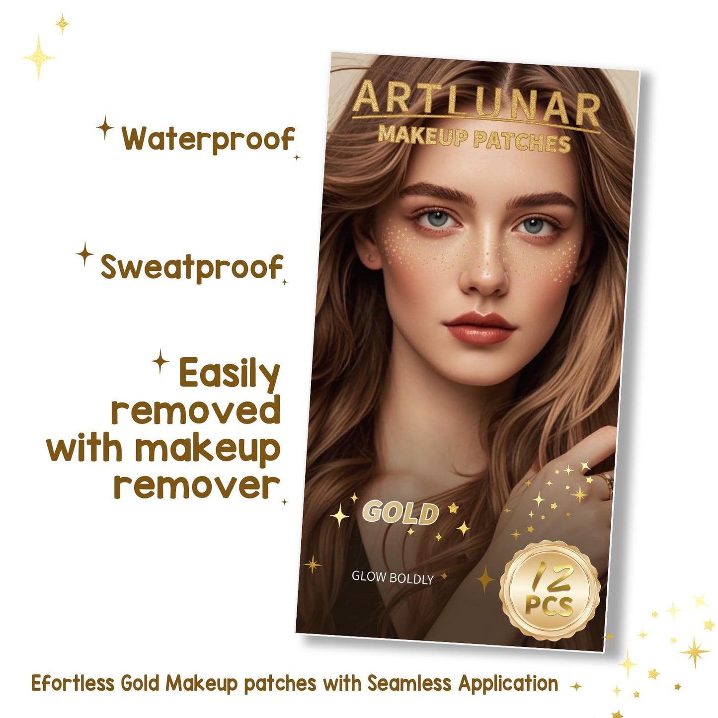 Artlunar 12Pcs Face Glitter Makeup Patches, Glitter Makeup Accessories for Women & Girls, Perfect for Music Festivals, Easter, Concerts, Parties