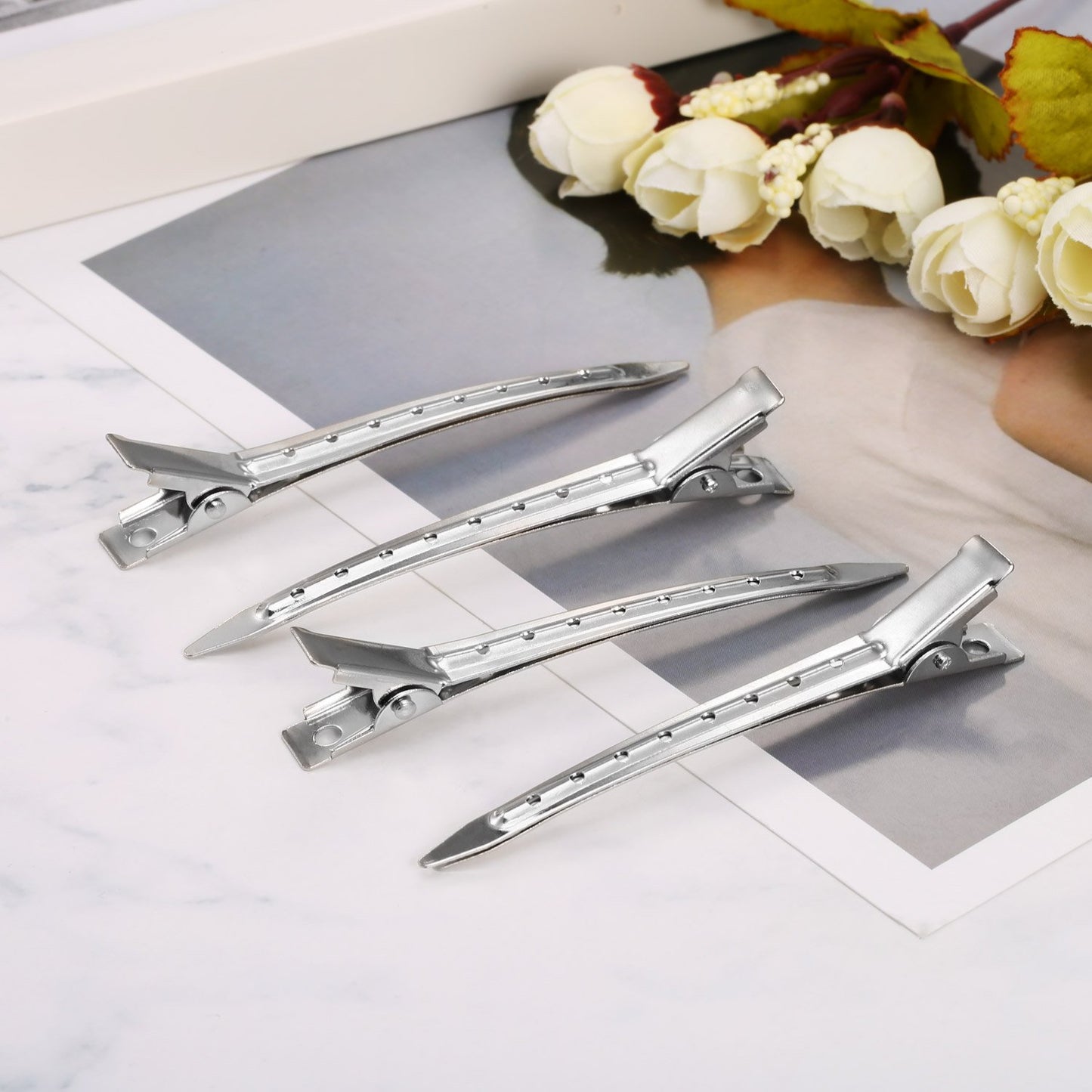 24 Pieces Duck Bill Hair Clips 3.5 Inches Duckbill Hair Clips Metal Alligator Curl Clips for Women Styling Sectioning Long Hair Sectioning Clips