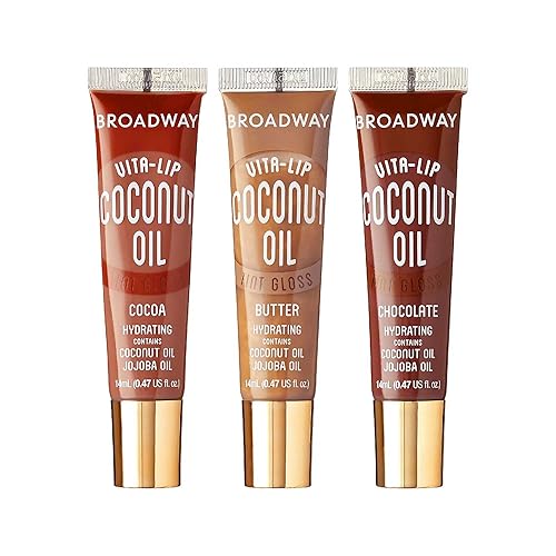 Ruby Kisses Broadway Vita-Lip Tinted Lip Gloss Set (3 Pack Cocoa, Butter, Chocolate) Ultra-Hydrating Coconut + Jojoba Oil & Soothing Formula