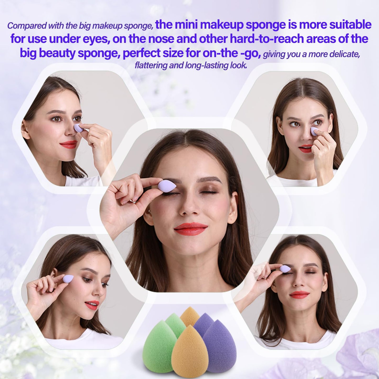 Snowflakes Mini Beauty Makeup Sponge Blender for Detailed Application Around the Eyes and Other Areas, 6 pcs, Latex Free, Small Makeup Sponges Under