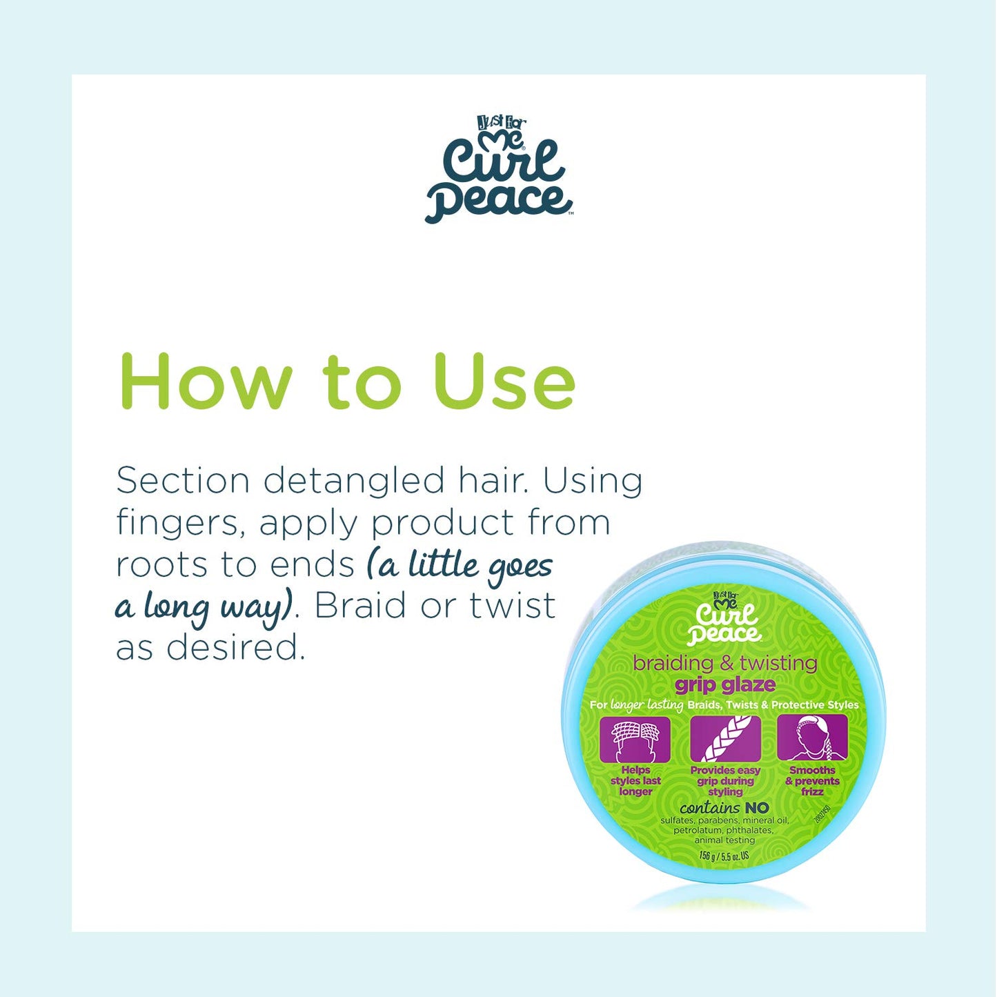 Just For Me Curl Peace Braiding & Twisting Grip Glaze - Holds & Reduces Frizz, Contains Flaxseed, Avocado Oil & Black Castor Oil, Nourishes