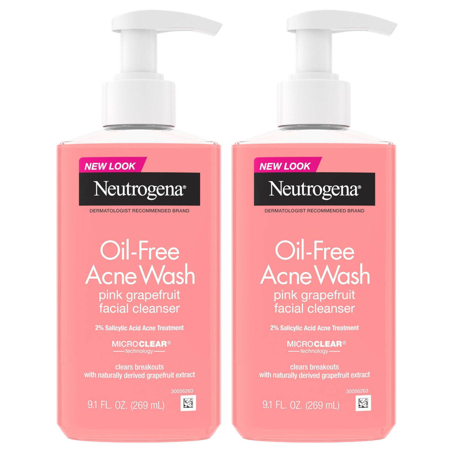 Neutrogena Oil-Free Pink Grapefruit Pore Cleansing Acne Wash and Daily Liquid Facial Cleanser with 2% Salicylic Acid Acne Medicine and Vitamin C, Twin