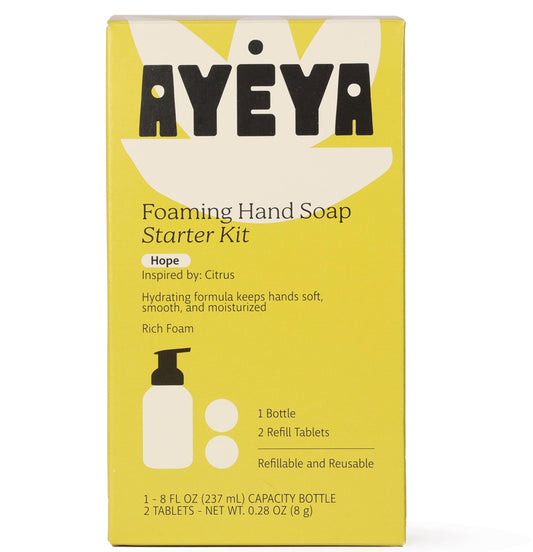 AYÉYA Foaming Hand Soap Starter Kit - Citrus Hand Soap Tablets with Fair Trade Coconut Oil - Refreshing, Refillable Cleanser with Bergamot & Lime - 1