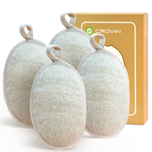 CROVIN Natural Loofah Exfoliating Body Scrubber, Made with Natural Shower Loofah Sponge for Men and Women’s SPA (Pack of 4) Beauty & Personal Care CROVIN