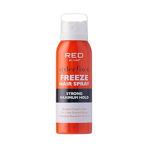 Red by Kiss Styler Fixer Freeze Hair Spray Strong Maximum Hold 2-In-1 Lace Glue and Styling 2oz