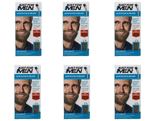 JUST FOR MEN Brush-In Color Gel, Mustache & Beard M-25 Light Brown 1 Each (Pack of 6)