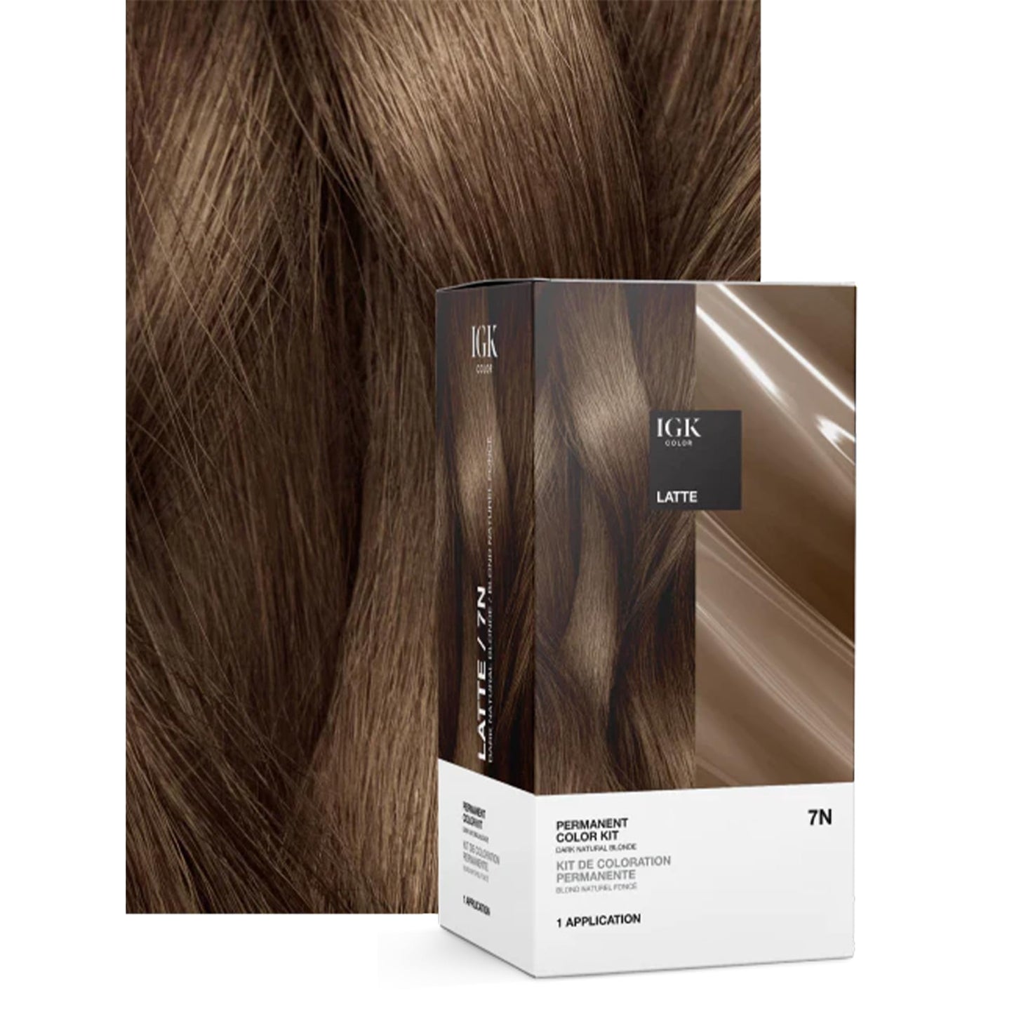 IGK Permanent Hair Color Kit | 7 N Latte - Dark Natural Blonde | 100% Gray Color Coverage + Strengthen + Shine | Ammonia Free
