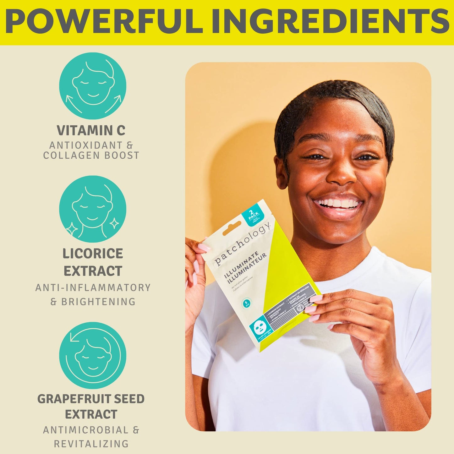 Patchology Brightening Face Masks with Vitamin C - Men & Women Face Masks Skin Care Sheet for Skin Brightening and More Even Skin Tone - Illuminate