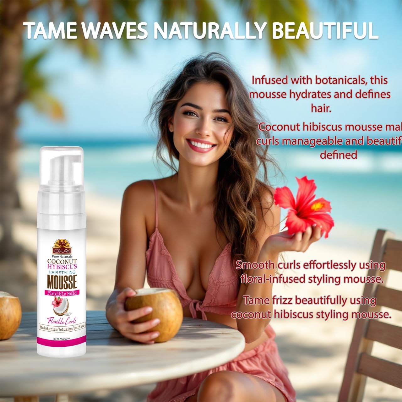 OKAY Coconut Hibiscus Hair Styling Mousse - 8 oz / 222 ml