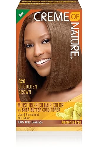 Moisture Rich Liquid Hair Color by Creme of Nature, C20 Light Golden Brown, with Shea Butter Conditioner, 1 Application