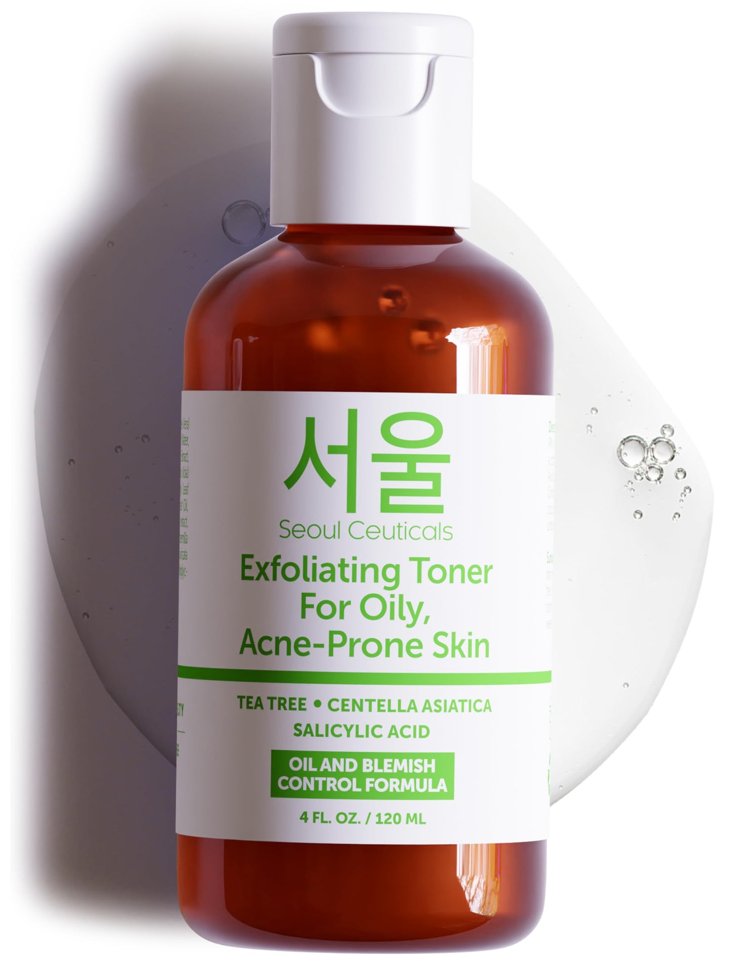 SeoulCeuticals Korean Toner for Oily Acne Prone Skin - Korean Skin Care Tea Tree Toner for Face - Facial Toner Centella Asiatica, Salicylic Acid. 4 FL