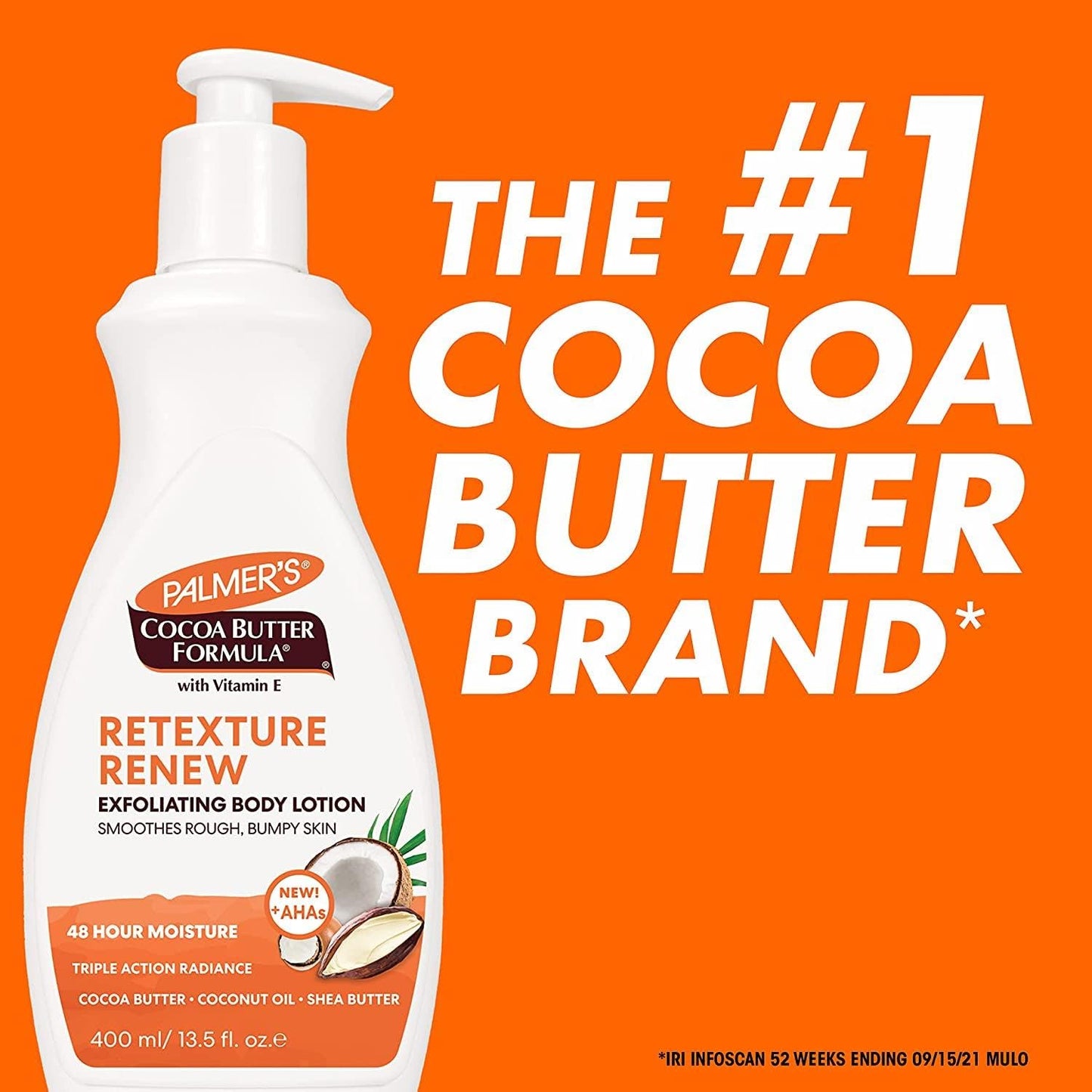 Palmer's Cocoa Butter Formula Retexture & Renew Exfoliating Body Lotion for Rough & Bumpy Skin, Triple Action Moisturizers + AHAs, Pump Bottle, 13.5