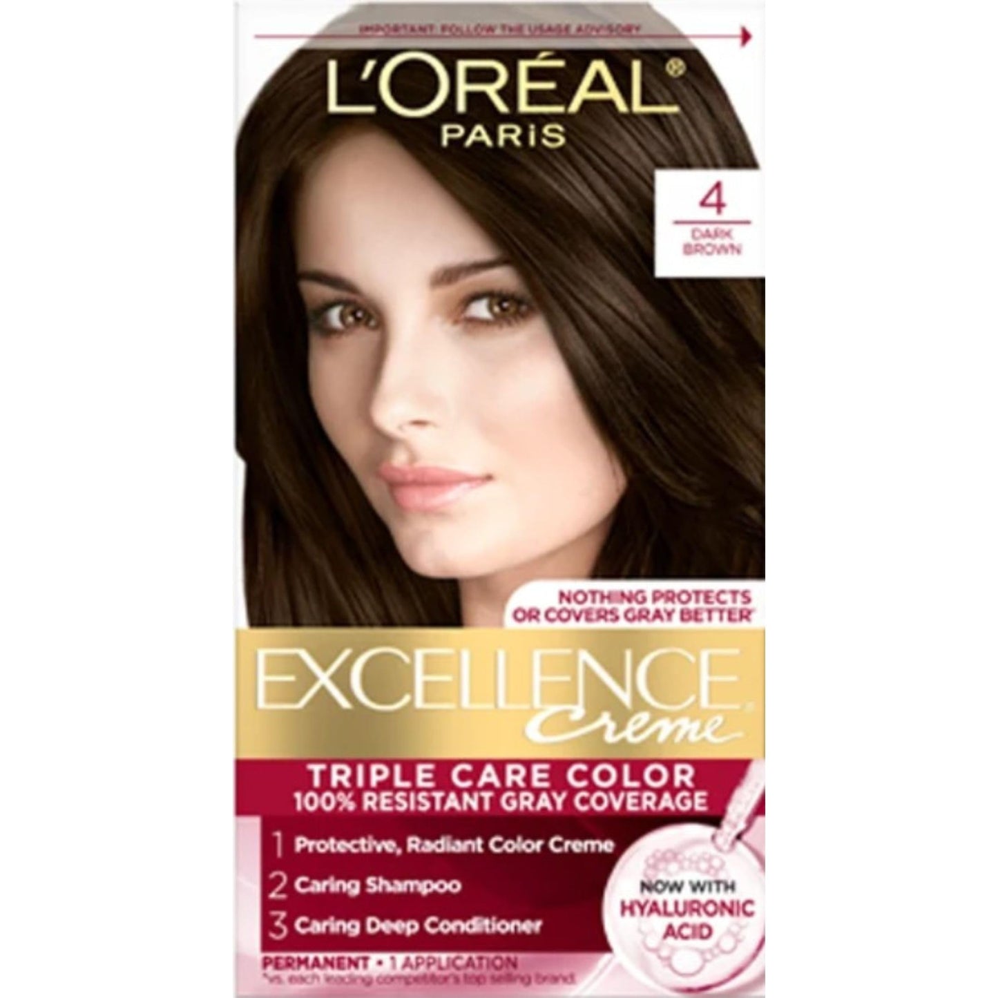 L’Oreal ParisExcellence Triple Protection Color Creme, Dark Brown/Natural 4 (Pack of 3)