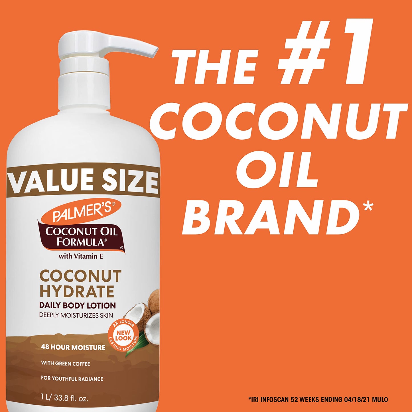 Palmer's Coconut Oil Formula Body Lotion for Dry Skin, Hand & Body Moisturizer with Green Coffee Extract & Vitamin E, Value Size Pump Bottle, 33.8 Fl