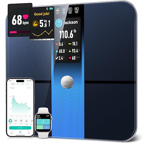 RunStar Scale for Body Weight, Precision Digital Bathroom Smart Scale with 3.5" TFT Color Large Display for BMI Muscle Mass Heart Rate, 22 Body…