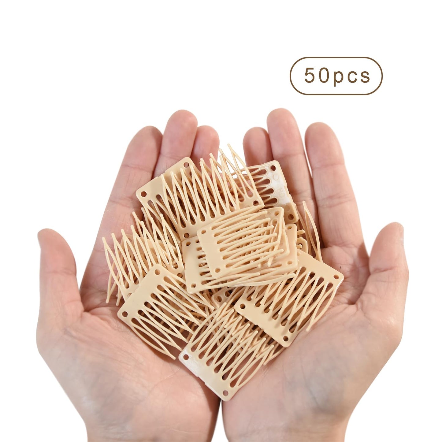 50 Plastic Wig Combs - 7-Teeth Hair Clips for Wig Making and Accessorizing (Blonde)