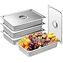 VEVOR 4 Pack Stainless Steel Hotel Pans with lid,Full Size 4 Inch Deep 0.8mm Thick Anti-Jam Commercial Food Pans for Steam Tables, Restaurants…