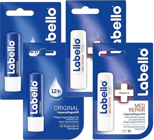 Labello 2x Classic Care, 2x Med Protection Lip Balm Bundle