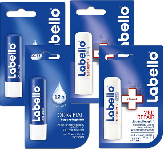 Labello 2x Classic Care, 2x Med Protection Lip Balm Bundle
