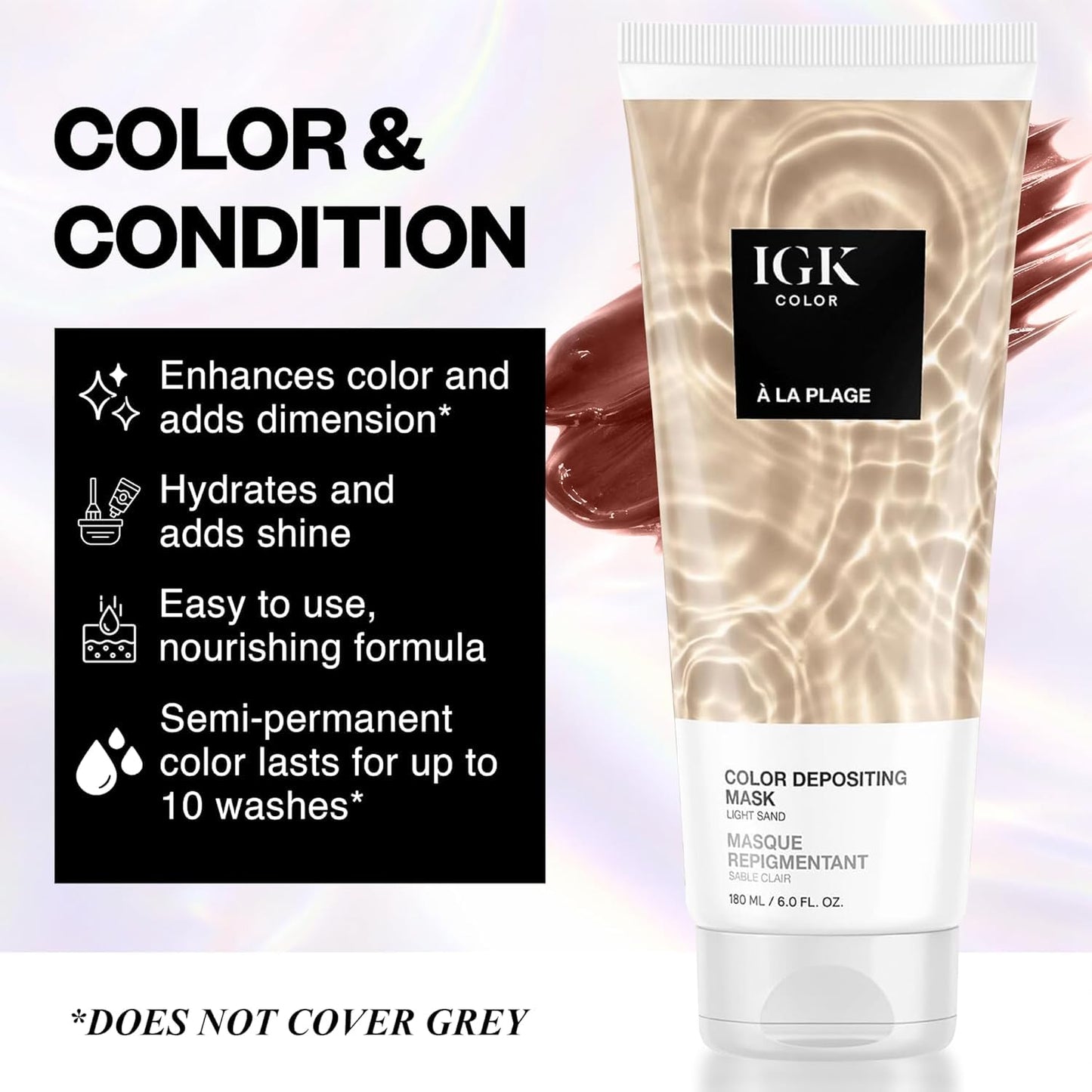 IGK A La Plage | Light Sand Blonde Hair Gloss + Color Depositing Kit | Boost Shine, Enhance Blonde Tones, Refresh Color | Semi Permanent At-Home