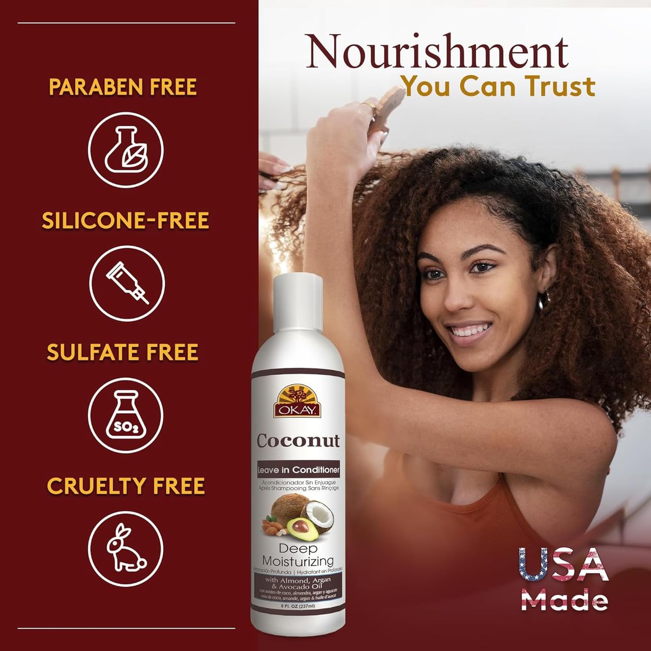 OKAY Coconut Leave In Conditioner - Hair Moisturizer For Women And Men, Contains Castor Seed Oil, Natural Hair Product For Hair Growth, Curly Hair